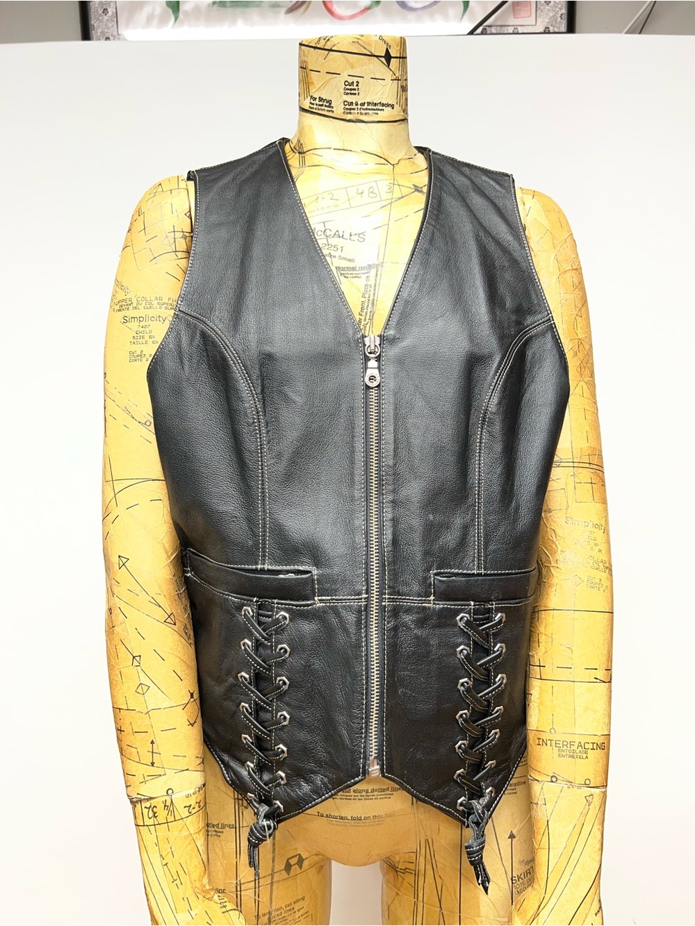 Harley-Davidson Black Leather Zip Vest with Lace-Up Sides